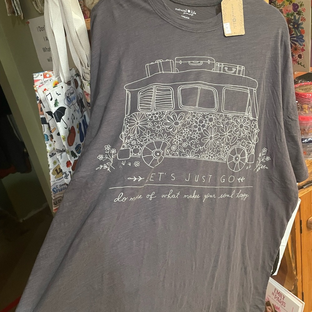 NATURAL LIFE Gray Short Sleeve Tee with LETS JUST GO Van  Graphic